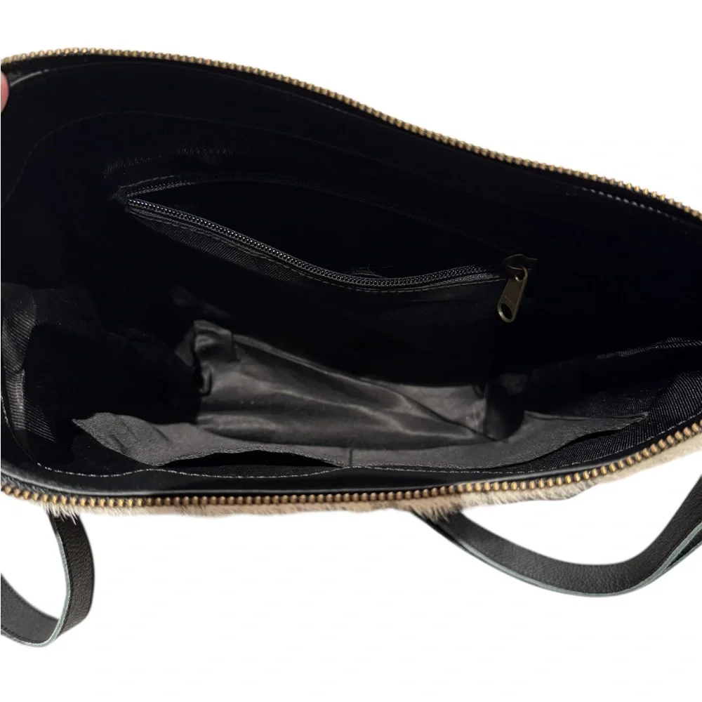 AMERICAN BISON Hair in black & cream and Leather Crossbody Shoulder Bag - Picture 8 of 14